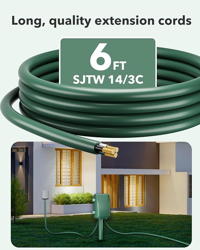 BN-LINK 7 Day Programmable Outdoor Power Stake Timer, 6 Outlets, 6FT Extension Cord Waterproof, Ideal for Outdoor Christmas Decorations & Garden, ETL Listed