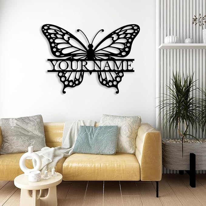 Custom Butterfly Metal Sign,Personalized Butterfly House Number Signs,Personalized Gardener Name Sign,Garden Patio Wall Decor (Style-1)