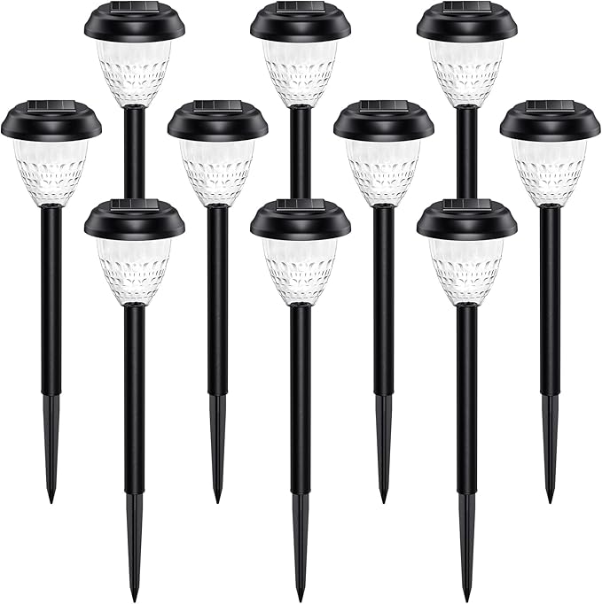 Super Bright Solar Lights Outdoor Waterproof 10 Pack, Dusk to Dawn Up to 12 Hrs Solar Powered Pathway Garden Lights Auto On/Off, LED Landscape Lighting Decorative for Walkway Patio Yard