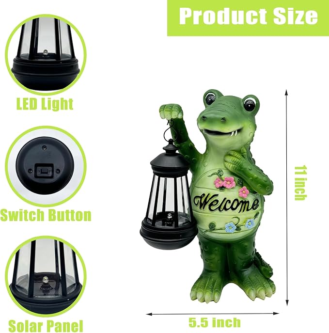 Solar Lantern Garden Alligator Statues Decor, Outdoor Crocodile Figurine Lights for Yard Patio Decoration - Unique Christmas Housewarming Gift for Grandma Wowen Mom