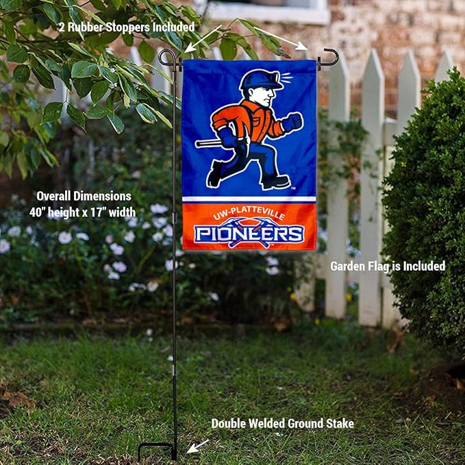 College Flags & Banners Co. Wisconsin Platteville Pioneers Garden Flag with Stand Holder
