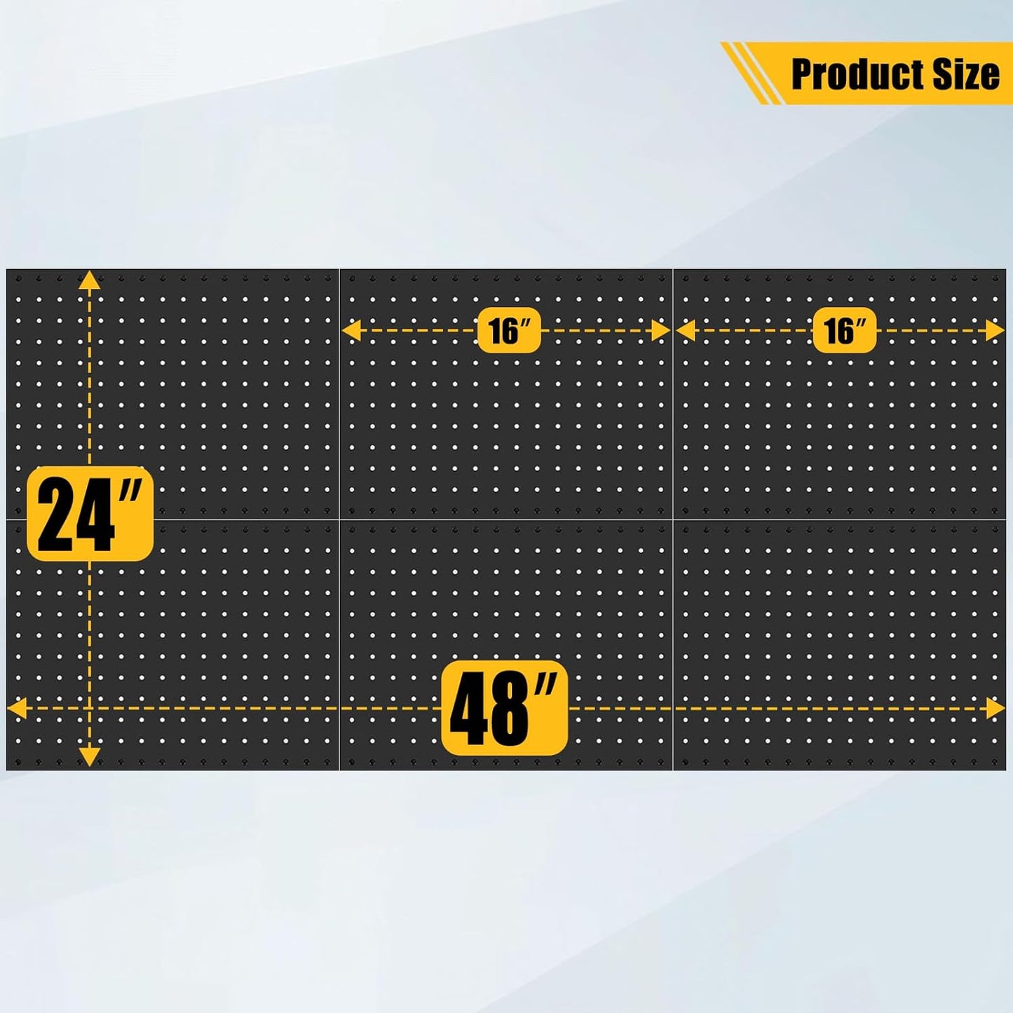 6 Pcs Metal Pegboard Panels, Heavy Duty Peg Boards for Garage and Garden Tool Storage, Includes Drywall Anchors and Screws Kits, Black (6 pcs 16in x 12in)