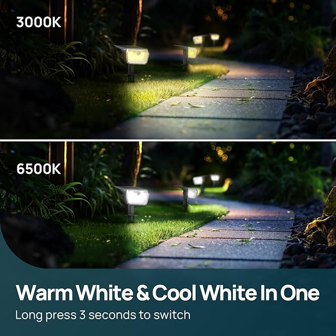 Linkind Solar Lights Outdoor Waterproof IP67, 3000K/6500K Solar Motion Sensor Lights with 6 Modes, 60 LEDs Solar Powered Spot Lights Outside Landscape Lighting for Garden Yard Pathway, 6 Pack