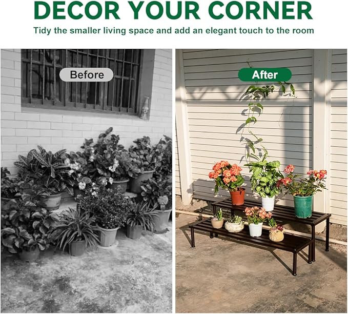 Metal Plant Stand, Rust-proof Aluminum Display Rack, Plants Display Stands Decoration Racks for Living Room Garden Balcony Patio (Ebony, 31.5Inch Tall Leg)