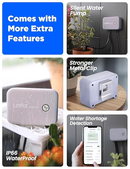 LetPot Automatic Watering System for Potted Plants, Drip Irrigation Kit System, Smart Plant Watering Devices for Indoor Outdoor, Water Shortage Remind, IPX66 （Grey