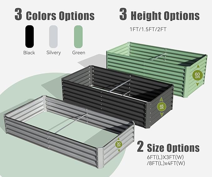 Domi Galvanized Raised Garden Bed, Outdoor Planter Garden Boxes Large Metal Planter Box for Gardening Vegetables Fruits Flowers, Silvery (8x4x1ft)