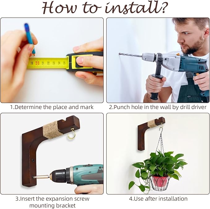 Plant Hanger Hooks for Indoor Hanging Plants, 2 Pack Rustic Farmhouse Wooden Hanging Basket Wall Bracket Plant Hooks for Indoor Outdoor Flower Pots Lanterns Wind Chime Balcony Light Garden Decoration