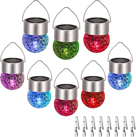 SUNWIND Hanging Solar Ball Lights Outdoor - 8 Pack Auto Color Changing Cracked Glass Decorative Garden Lights Hanging Solar Lanterns for Yard, Patio, Fence, Tree, or Holiday Decoration(Multi-Color)