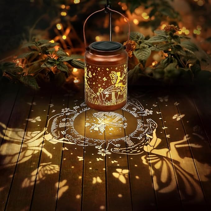 Fairy Solar Lanterns Outdoor Waterproof Hanging Solar Lights Gifts for Women Mom Metal LED Decorative Lantern for Yard Patio Pathway,Porch，Landscape,Lawn Garden Decor for Outside