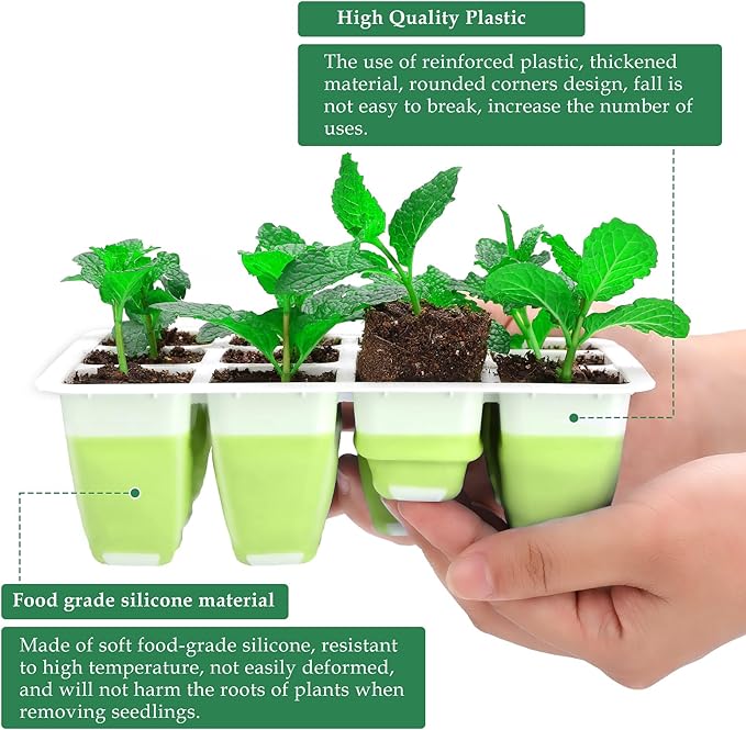 Seed Starter Tray, Reusable Seed Starter Kit, Silicone Seedling Starter Trays for Starting Plant Seeds, Seed Starting Trays with Flexible pop-Out Cells, Indoor Plant Germination Trays (2pcs)
