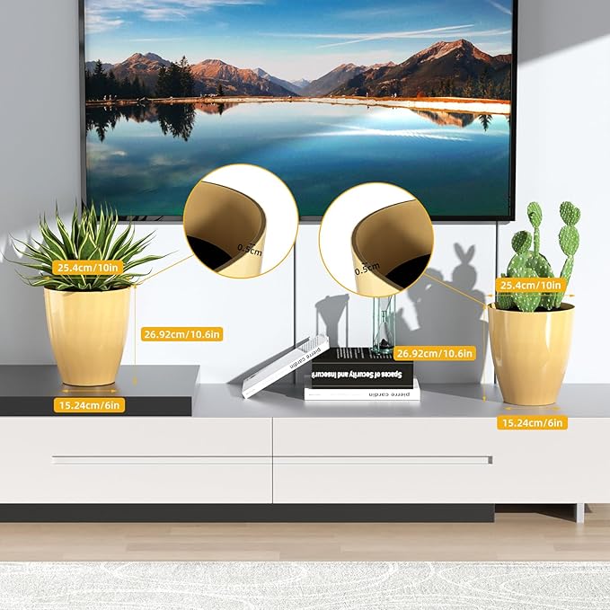 QCQHDU Plant Pots Set of 2 Pack,10 Inch Plant Pot for Indoor and Outdoor Plants with Drainage Hole,Flower Pots Modern Decorative Planter for Garden Plants (Golden)