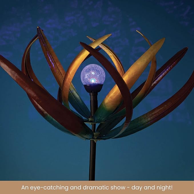 Bits and Pieces - 74" Multi-Color Tulip Wind Spinner - Yard Decorations - Solar Powered Glass Ball - Garden Decoration - Tulip Yard Art
