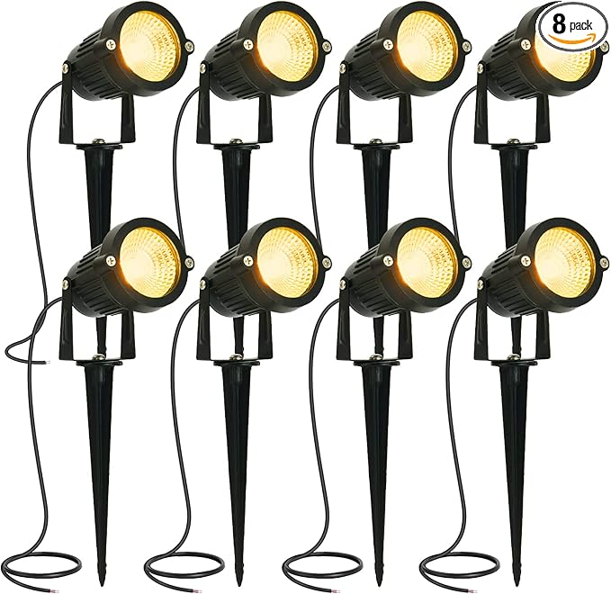LED Landscape Spotlights Low Voltage 5W 12V 24V Garden Pathway Lights Waterproof IP66 Warm White Walls Trees Flags Outdoor Landscape Lights with Stakes