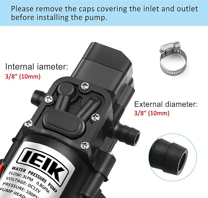 12 Volt Diaphragm Pump 3LPM 0.8 GPM 100PSI Self Priming Sprayer Pump 12V DC Fresh Water Pump Water Pressure Switch for RV Camper Marine Boat Lawn (30W)