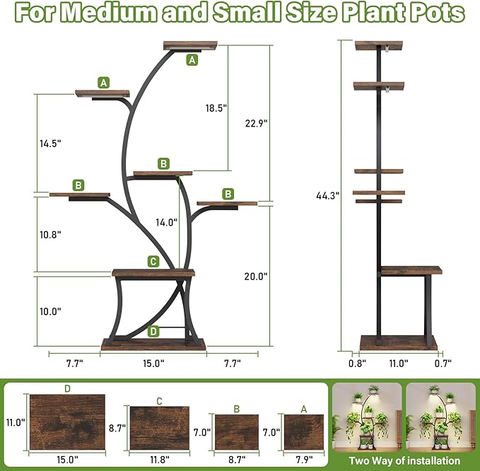 Plant Stand Indoor with Grow Lights - 7 Tiered Indoor Plant Shelf, 44" Corner Plant Stands for Indoor Plants Multiple, Metal Plant Shelves, Curved Plant Holder Rack for Living Room, Patio, Balcony