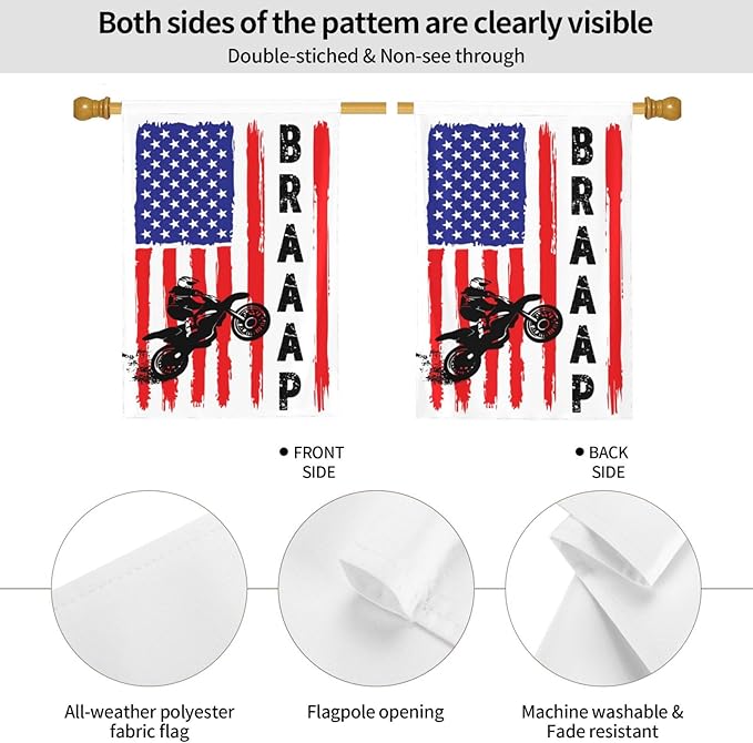 Braaap Motocross Dirt Bike American Flag Garden Flag 28x40 Inch Outdoor Decoration Banner House Flags Yard Farmhouse Garden Deco Indoor Sign, Colour6