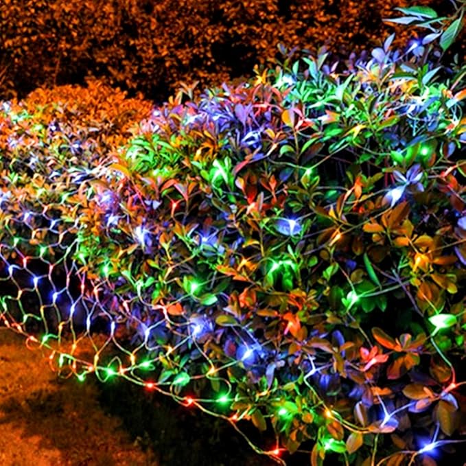 LJLNION Christmas Net Lights, 360 LED 12ft x 5ft Connectable Mesh Fairy String Lights,8 Modes Low Voltage Safe Adaptor for Xmas Trees, Bushes, Wedding, Outdoor Garden Decorations, Multicolor