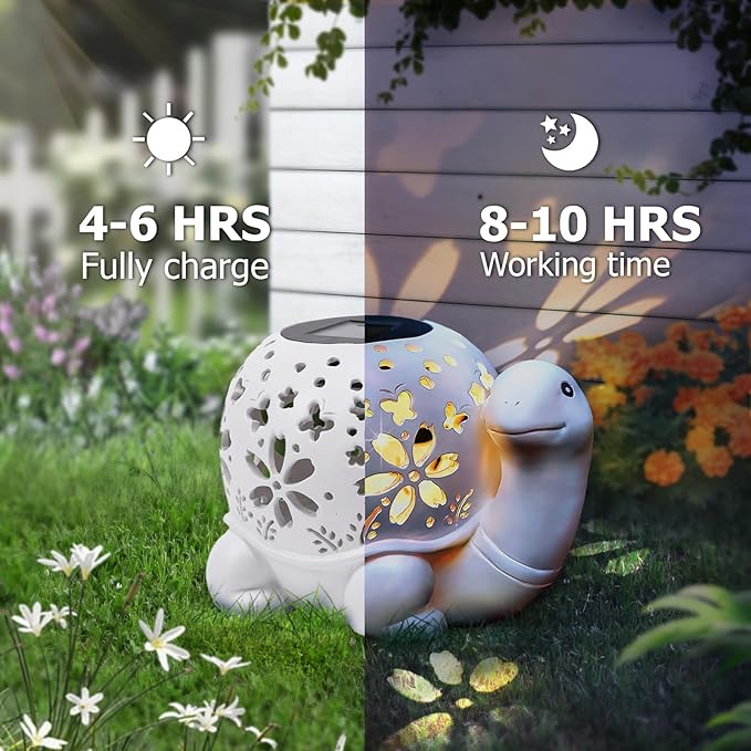 Solar Garden Outdoor Lights, Turtle Outdoor Statues Garden Decor, Solar Lantern with Waterproof Indoor Tortoise Decorations for Patio, Lawn, Yard, Gardening Gifts for Women, Mom, Grandma