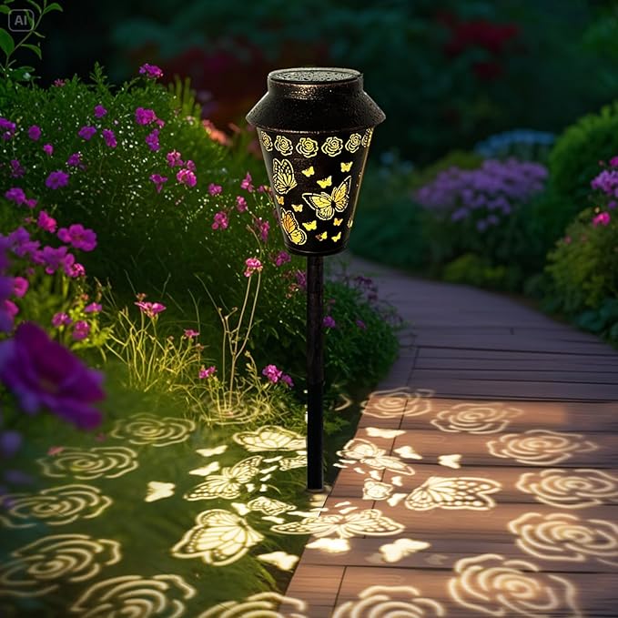 Solar Pathway Lights Outdoor Waterproof, Metal Copper Butterfly Lantern for Yard, Garden, Walkway, Patio Decor and More, Ideal Landscape Lighting Gift for Women, Mom, Grandma