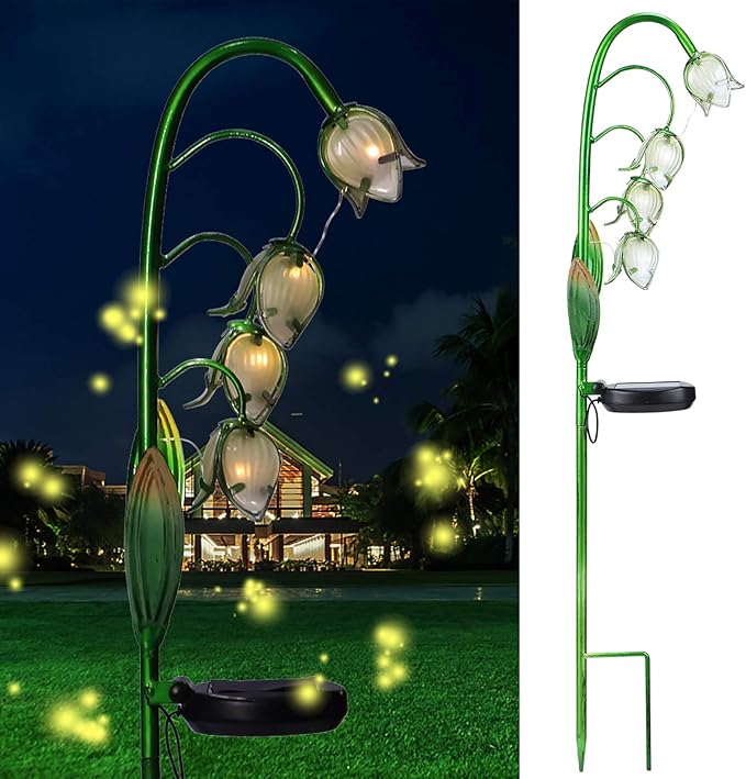 VCUTEKA Solar Garden Decor Stake Outdoor Light Glass Flower Stake for Yard Lawn Decor Backyard Decorations