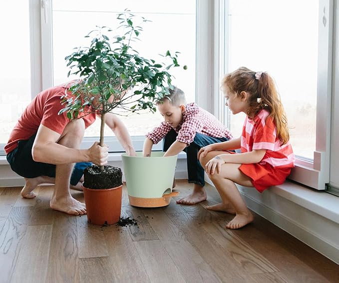 Self Watering Green Plastic Plant Pot Flower Planters with Drainage Hole And Deep Reservoir Large Planting Pots for for All Houseplants,Succulent, African Violets, Flowers and Cactus 12Inch/2pcs