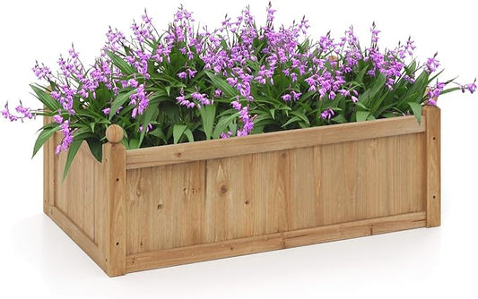 HAPPYGRILL Wood Raised Garden Bed, 46” x 24” x 16” Rectangular Flower Box w/Drainage Holes for Growing Vegetables, Flowers, Herbs, Outdoor Planter Box for Backyard Garden Lawn