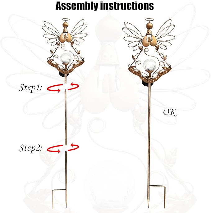 Solar Angel Outdoor Lights Garden Stake - Metal Angel Crackle Glass Ball Solar Light- Waterproof 31 White LED for Garden Lawn Patio or Courtyard Decor（Bronze）