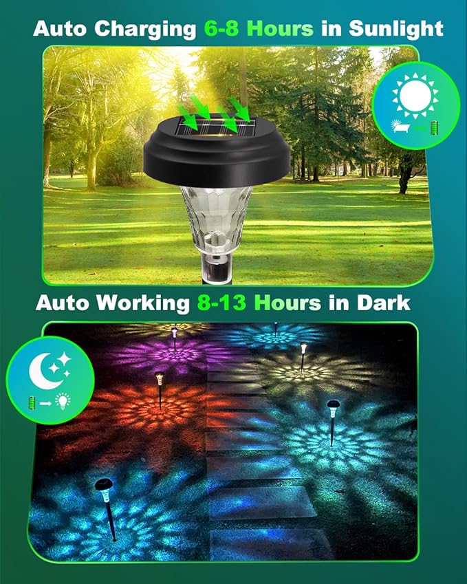 Solar Pathway Lights 4 Pack, Outdoor Garden Yard Light RGB Color Changing+Warm White IP67 Waterproof, Solar Powered Garden Lights for Walkway Yard Backyard Lawn Landscape