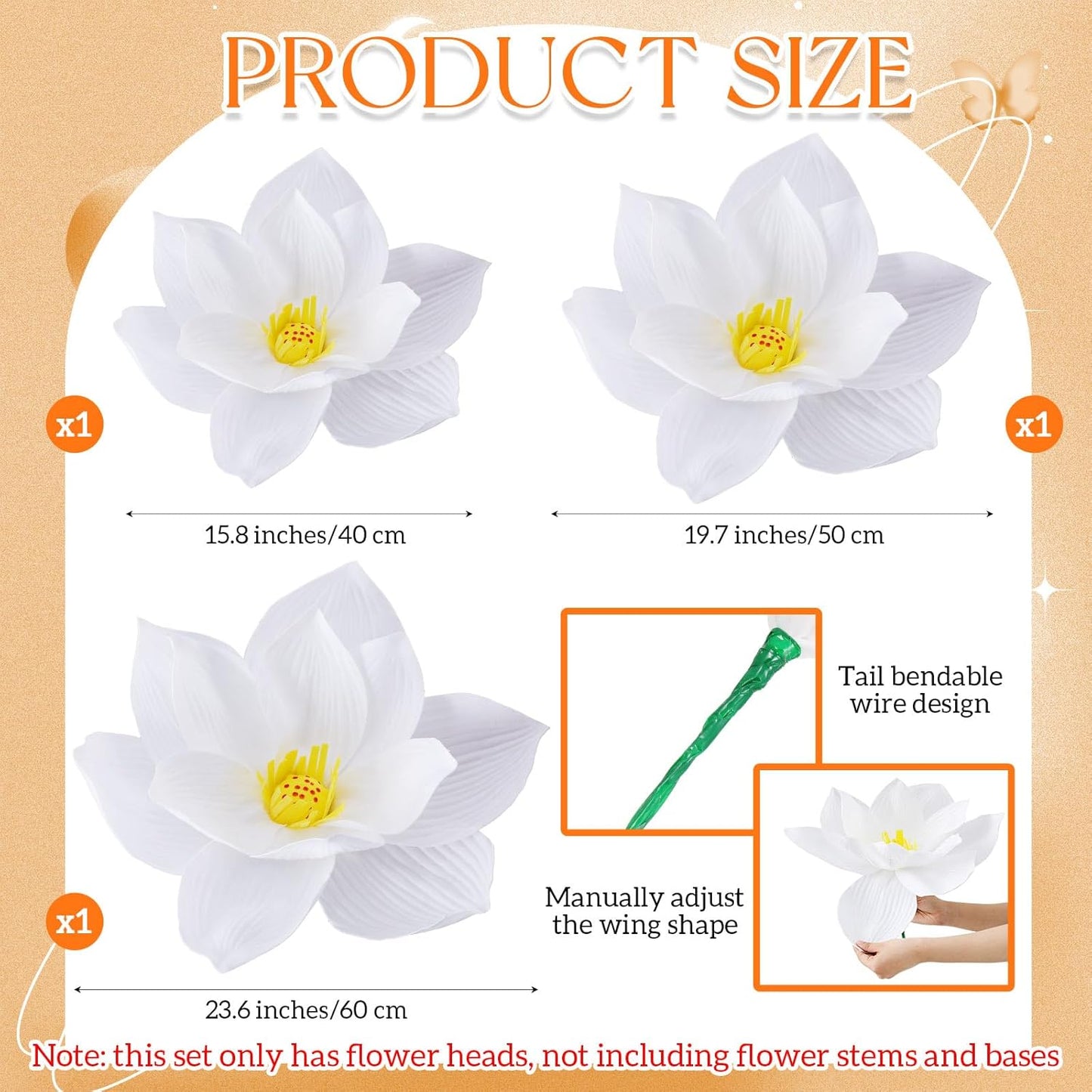 Havawish 3 Pcs Diwali Lotus Decorations for Pooja Giant Foam Lotus for Indian Pooja Decor Wedding Backdrop Home Wall Garden Pond Decor, 3 Different Size 15.75"/ 19.69"/ 23.62"