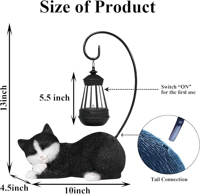 Solar Cat Statues with Lantern for Garden Outdoor Statue, Garden Lawn Outdoor Cat Statue, Cat Figurines Crafted Garden Sculptures & Statues for Patio, Yard, Lawn & Porch Gardening Gifts for Mom(13")