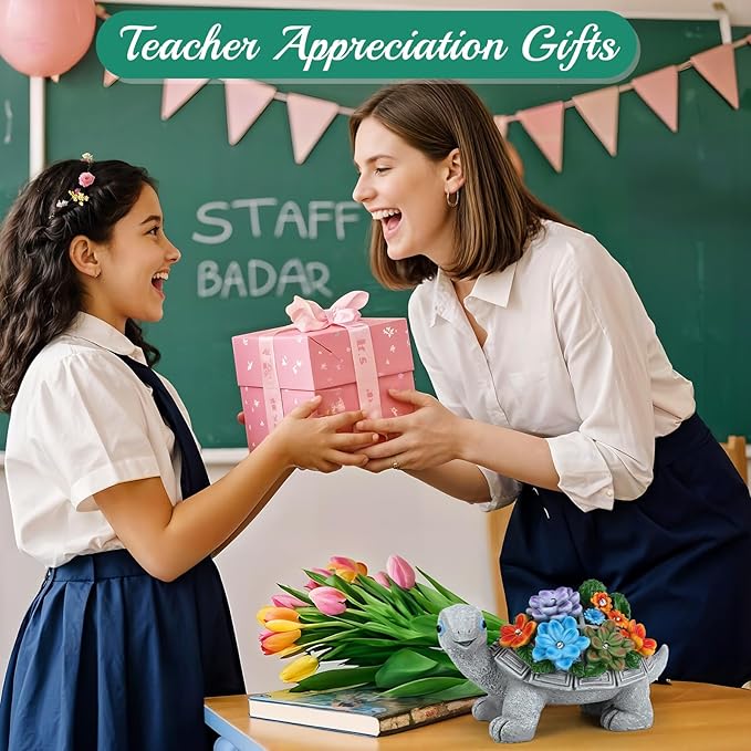 Linkax Solar Lights Outdoor LED Figurine Garden Decor for Outside Patio Yard Home, Easter Mothers Day Birthday Gifts for Women Mom Grandma Wife Daughter, A Bundle of Turtle and Butterfly Statues