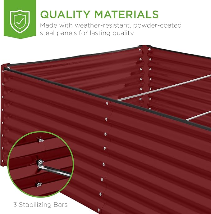 Best Choice Products 8x4x2ft Outdoor Metal Raised Garden Bed, Deep Root Planter Box for Vegetables, Flowers, Herbs, and Succulents w/ 478 Gallon Capacity - Royal Red