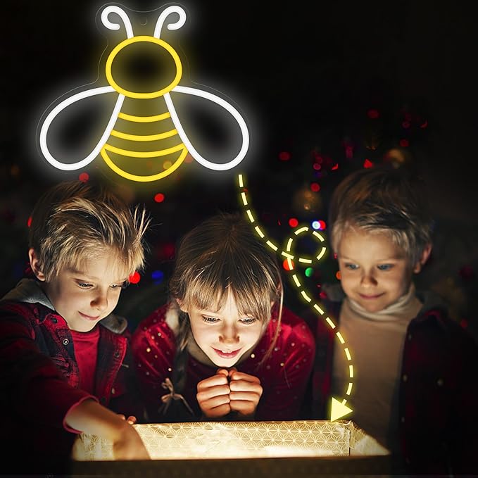 Bee Neon Sign - Dimmable Honey Neon Light Wall Decor, Birthday Party Decorations for Home, Patio, Garden, Bars, Hotels, Stores - Gift for Friends, Family, and Kids