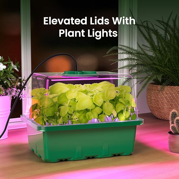 MIXC Seed Starter Kit with Grow Light, Seedling Trays Mini Propagator Plant Grow Kit with Humidity Vented Domes and Base for Seeds Starting Greenhouse