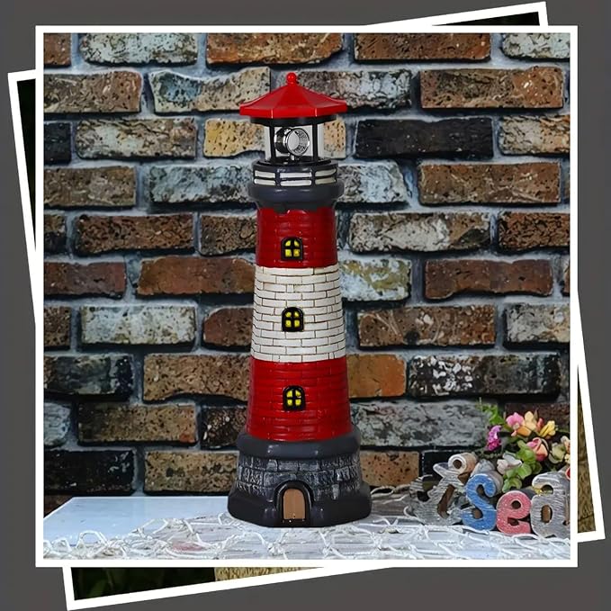 Garden Outdoor Statues, Waterproof Lighthouse Lights Lawn Decor; Automatic Rotating Solar Lights for Yard, Patio, Ground, Tabletop Decoration; Unique Housewarming Gifts - Red