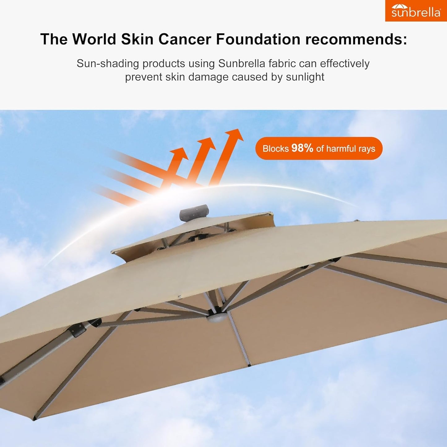 PURPLE LEAF 9' X 12' Solar Powered LED Patio Large Umbrella Offset Double Top Hanging Umbrella Outdoor Market Umbrella for Garden, Deep Beige