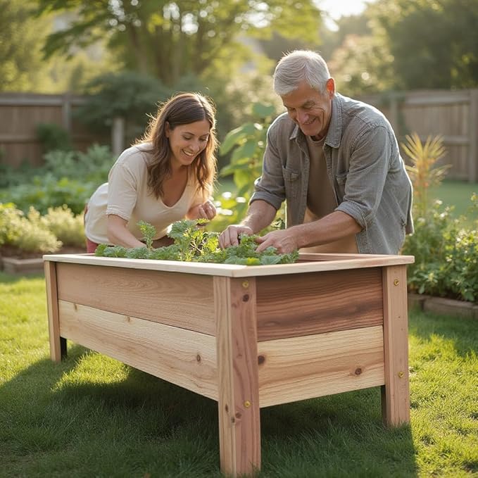 Handmade Custom Heavy Duty Rectangular Raised Cedar Wood Garden Planter Box – 46", 36", 24" – Indoor/Outdoor Farmhouse Style for Flowers & Vegetables – Made in USA (46" L x 15.5" W x 16.5" H)