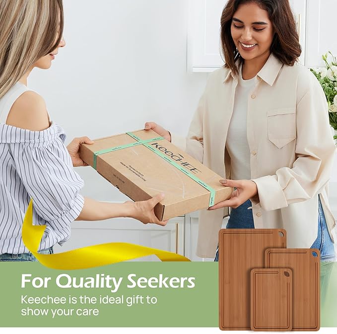 Bamboo Cutting Board, Durable Wood Cutting Boards for Kitchen with Deep Juice Grooves & Built-in Handles, Ideal Charcuterie & Chopping for Meat, Vegetables and Fruits Ideas Kitchen Gift for Home Cooks