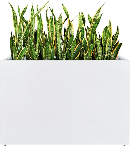 Metal Rectangular Planter, 35.5"x 10"x 28" White Planter Box for Outdoor, Easy Installation Galvanized Steel Planter with Drainage Holes, Outdoor Planter for Porch/Patio/Garden