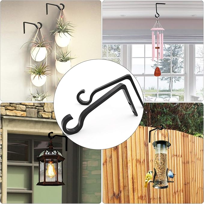 Hanging Plant Bracket 6inch Metal Plant Hook Shepherds Hook Decorative Wall Plant Hanger for Hanging Lanterns, Bird Feeder, Flower Basket Indoor & Outdoor (2, Bronze hammertone)