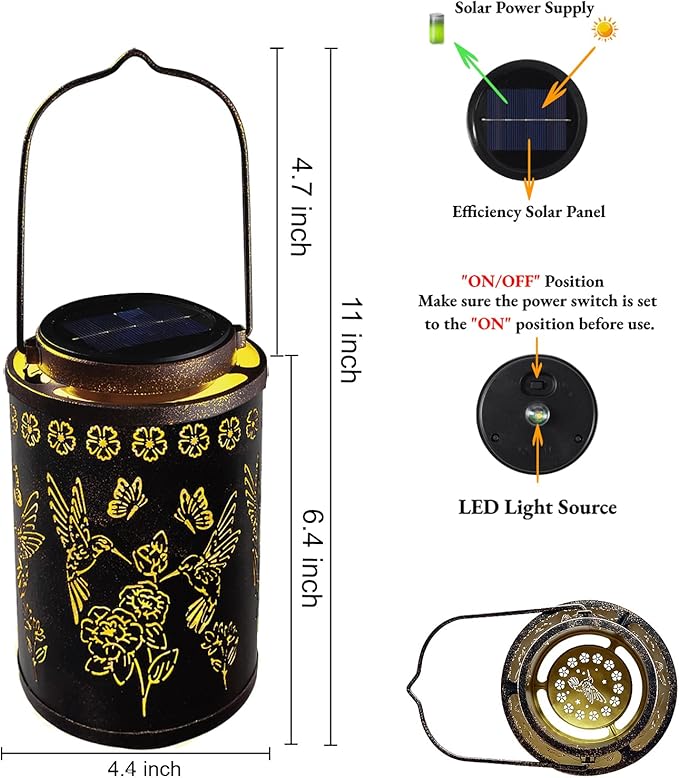Solar Lanterns Outdoor Waterproof Hummingbird Garden Decor, Hanging Metal Lights for Yard, Patio, Fence, Porch, Pathway Decoration, Ideal Gift for Women, Mom, Grandma