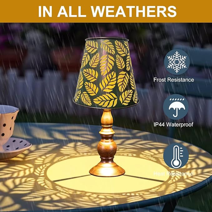 Pearlstar Solar Table Lamps - Leaf Garden Waterproof Cordless Solar Table Lamps for Patio Garden Pathway Yard