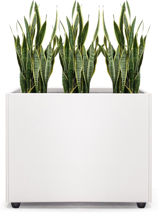 Planter Box Rectangular Block - 16×12×12IN Galvanized Steel Metal Long Box Planter Easy Installation Modern Outdoor Tall Planters All-Weather Use with Drainage Holes for Patio/Porch(White)