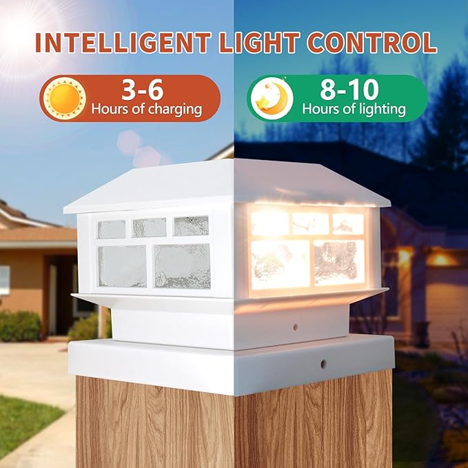 Solar Post Lights Outdoor, 20LM Fence Post Cap Lights, Waterproof, 2 Light Modes, Fit 3.5x3.5in 4x4in 5x5in Wooden Post, Solar Power Deck Lights for Garden Deck Patio Decoration(White 8Pack)