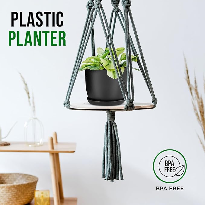 Plant Pots with Multi Drainage Holes - 5 Pieces Versatile, Sturdy Plastic, Stackable Design Home Decor Flower Pots for Indoor and Outdoor Gardening - Black