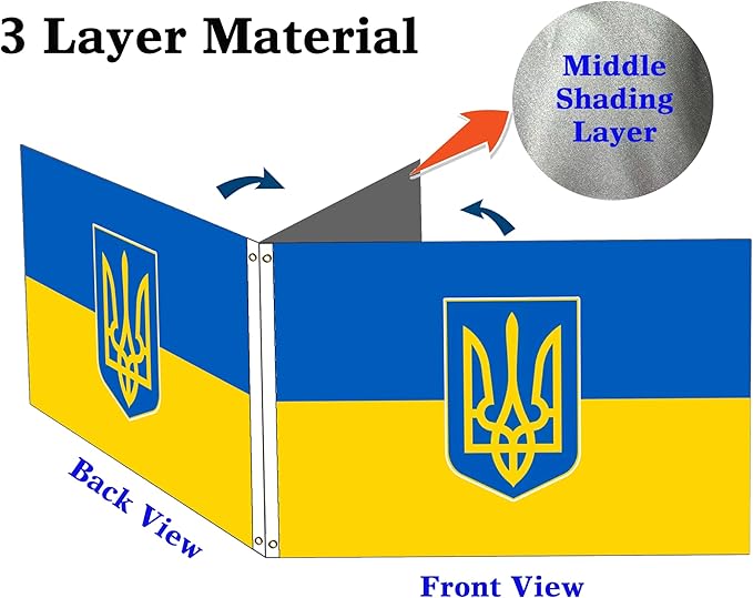 Double Sided Ukraine Trident Flag 4x6FT Ukrainian Coat of Arms National Polyester Banner With 2 Grommets Fade Resistant Vivid Color For Patriotic Festival Events Party Decoration