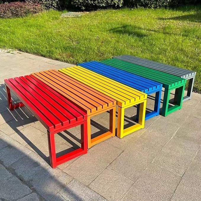 Weatherproof Metal Dining Bench, Outdoor Bench Backless Patio Bench 2-Person Farmhouse Bench Garden Bench for Kitchen, Living Room, Entryway(Yellow,5.9ft)