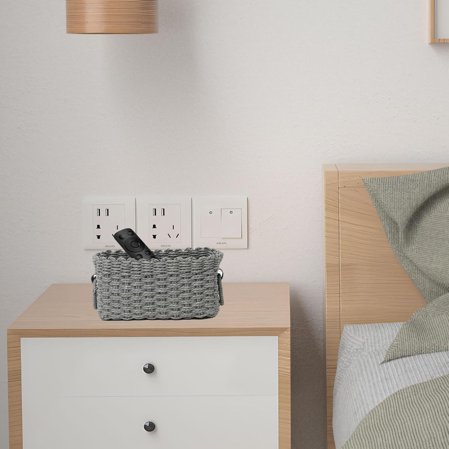 Small baskets for Organizing,Cute woven Storage basket with recycled paper rope for Shelves Bathroom,Little decorative basket,Set of 3 (Dark Grey)