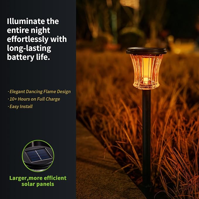 Glass Solar Torch Lights Outdoor Waterproof, Flickering Flame Tiki Torches with Modular Design, Auto On/Off LED Solar Lights for Garden Patio Yard Lawn Pathway Walkway Decorations (3 Pack)