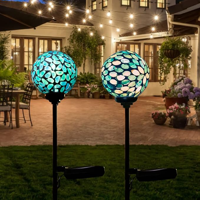 VCUTEKA Solar Lights Outdoor Decorative, Mosaic Solar Garden Light Waterpoof LED Pathway Stake Light for Landscape Lawn Patio Yard Decoration, 2 Pack